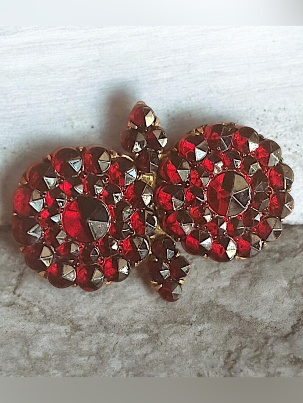 Antique C-Clasp Red Garnet Glass Brooch